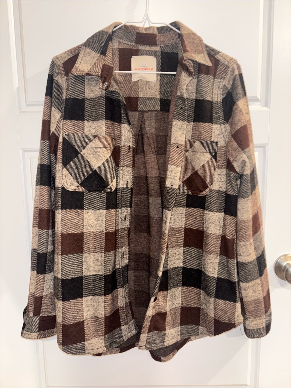 Plaid Button-Front Shacket in Brown/Black/Cream by Zara